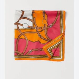 H&M Orange and Pink Silk Scarf Horse Bit Headscarf Scarf Wrap